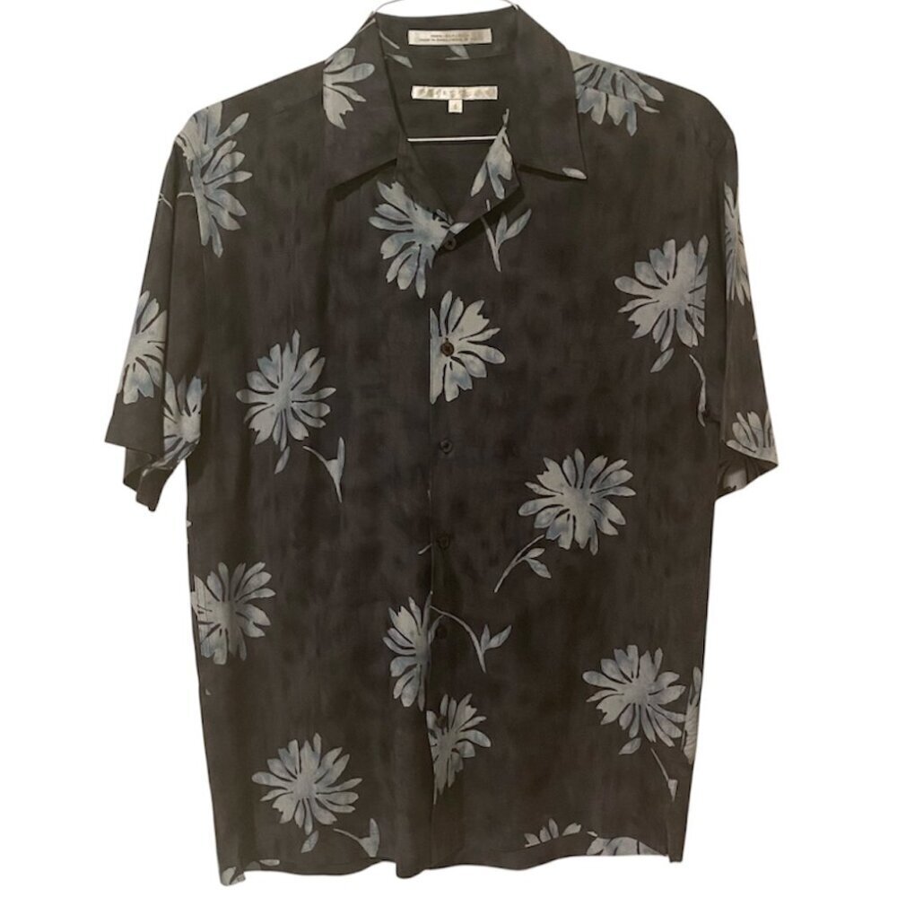 Perry Ellis 100% Silk Hawaiian Tropical Short Sleeve Button Down Shirt Size S